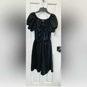 Cute Elegant Black Puff-Sleeve Midi Dress